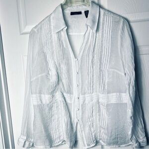 Apostrophe Sz 16W Women’s Ruffles Buttons White Sheer Button-Up Blouse